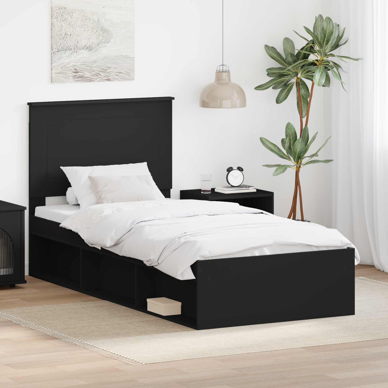 Sengestel med hovedgærde Sort 75 x 190 cm Massiv fyrretræ billede