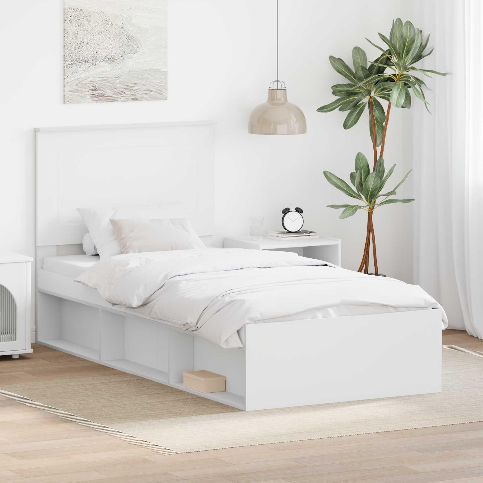 Sengestel med hovedgærde Hvid 75 x 190 cm Massiv fyrretræ billede
