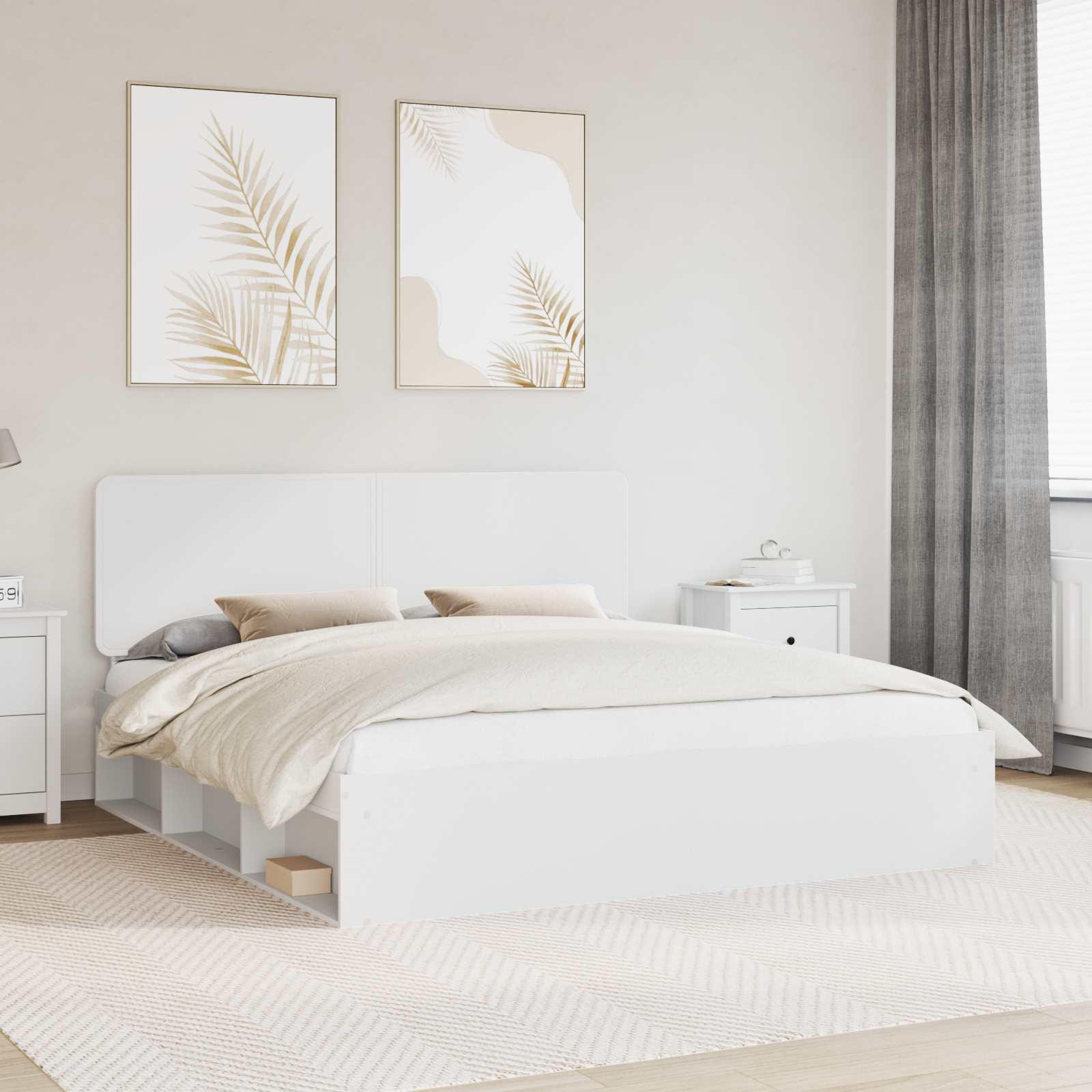 Sengestel med hovedgærde Hvid 180 x 200 cm Massiv fyrretræ billede