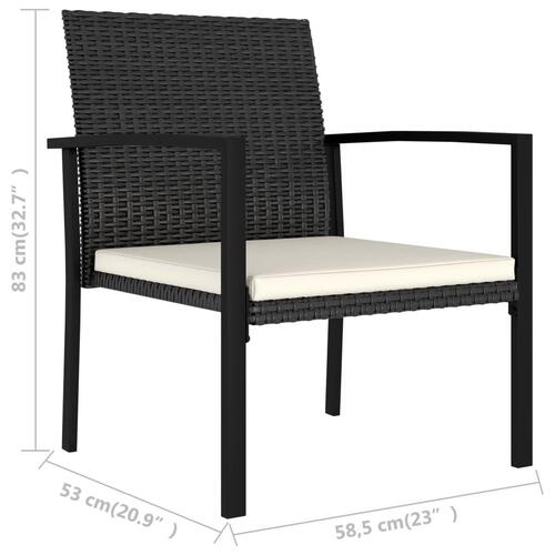 Spisebordssæt til haven 3 dele polyrattan sort