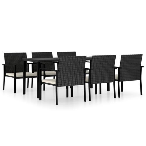 Spisebordssæt til haven 7 dele polyrattan sort