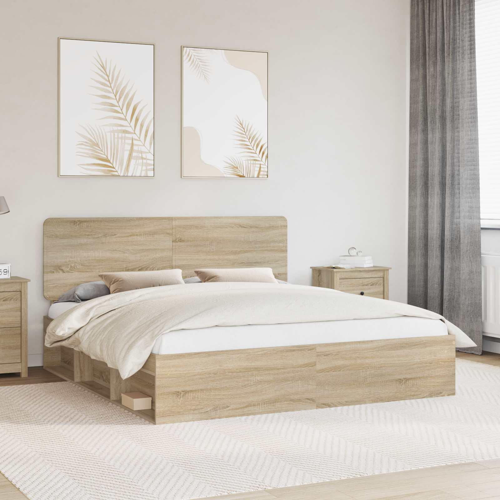 Sengestel med hovedgærde Sonoma 200 x 200 cm Massiv fyrretræ billede