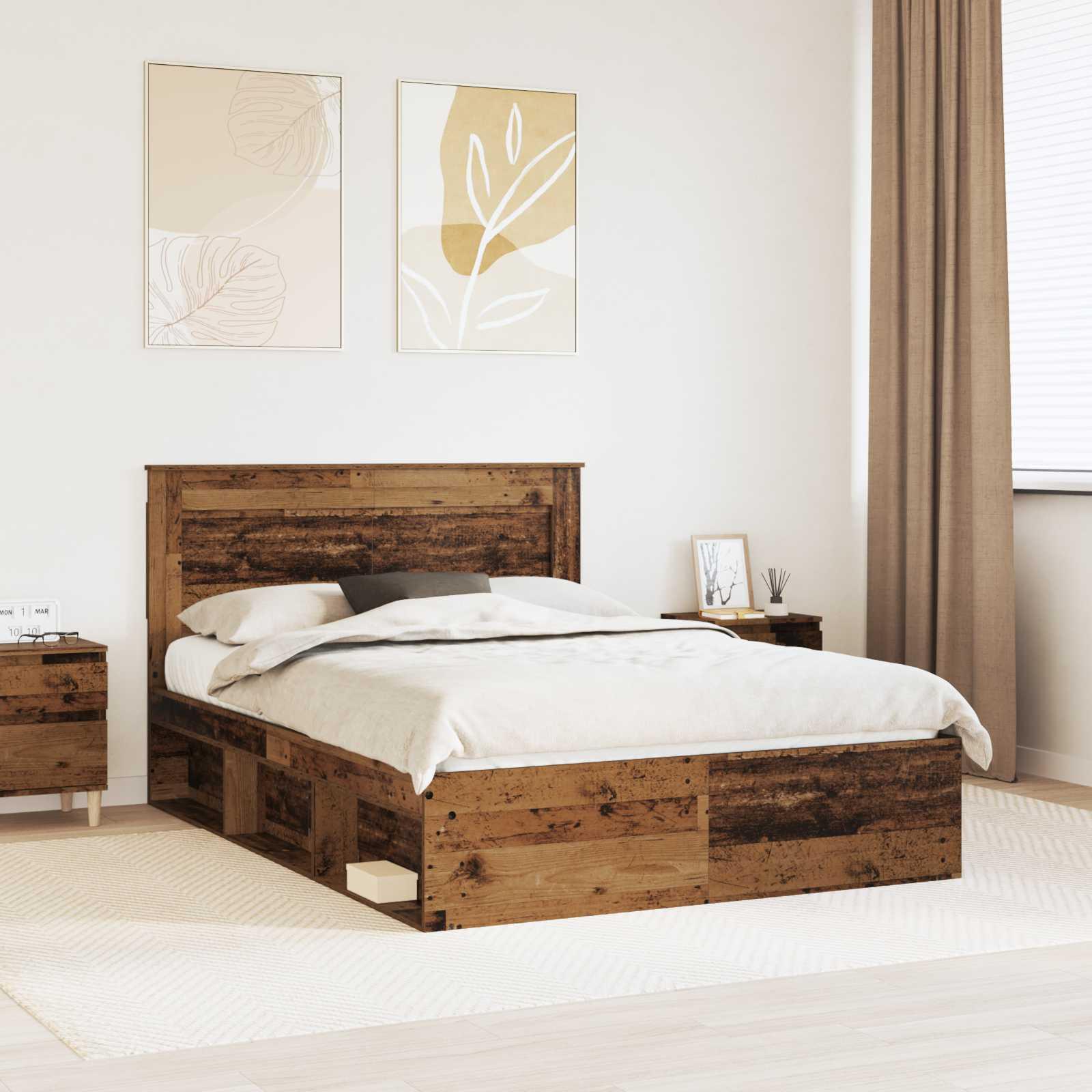 Sengestel Gammelt træ 140 x 190 cm Massiv fyrretræ billede