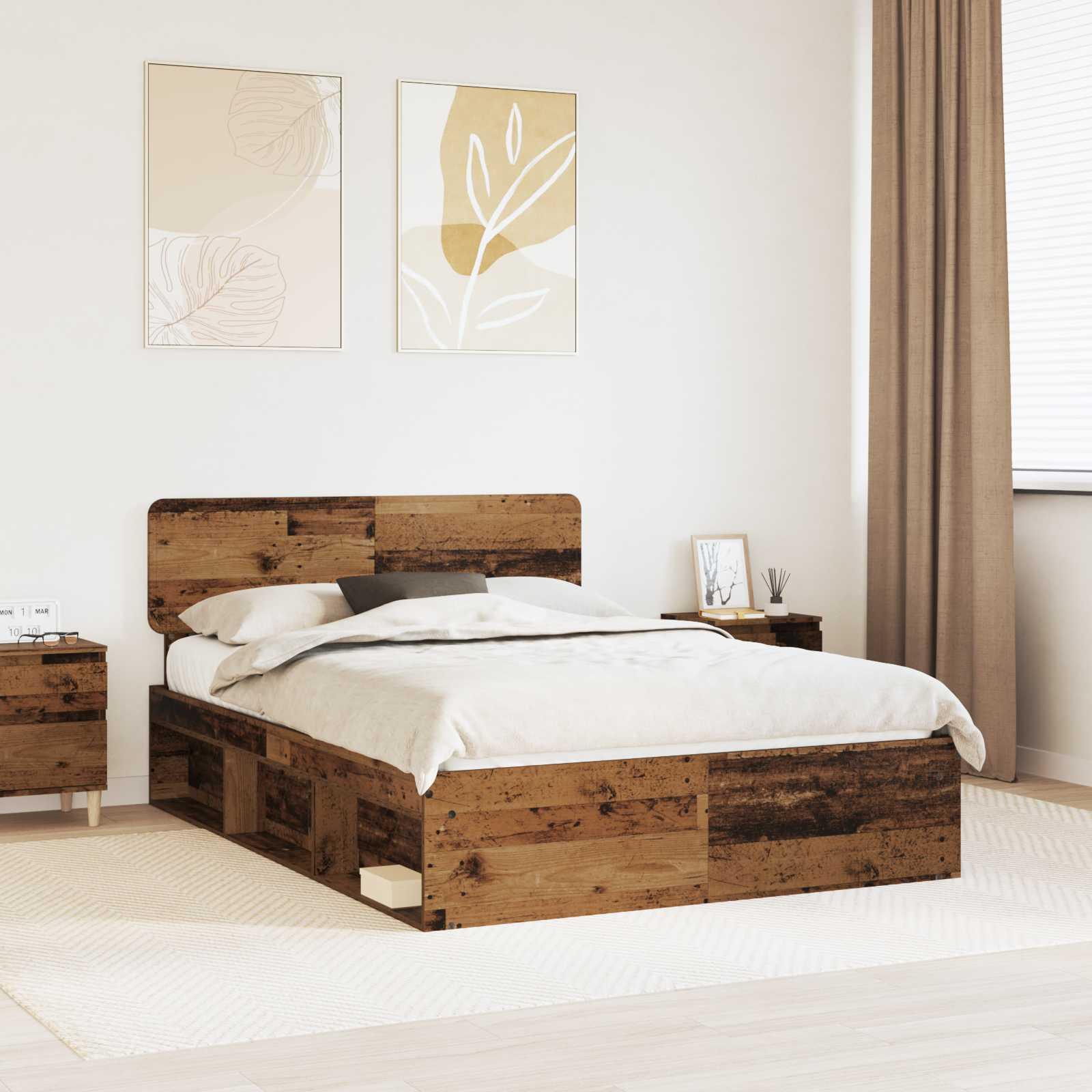 Sengestel Gammelt træ 150 x 200 cm Massiv fyrretræ billede