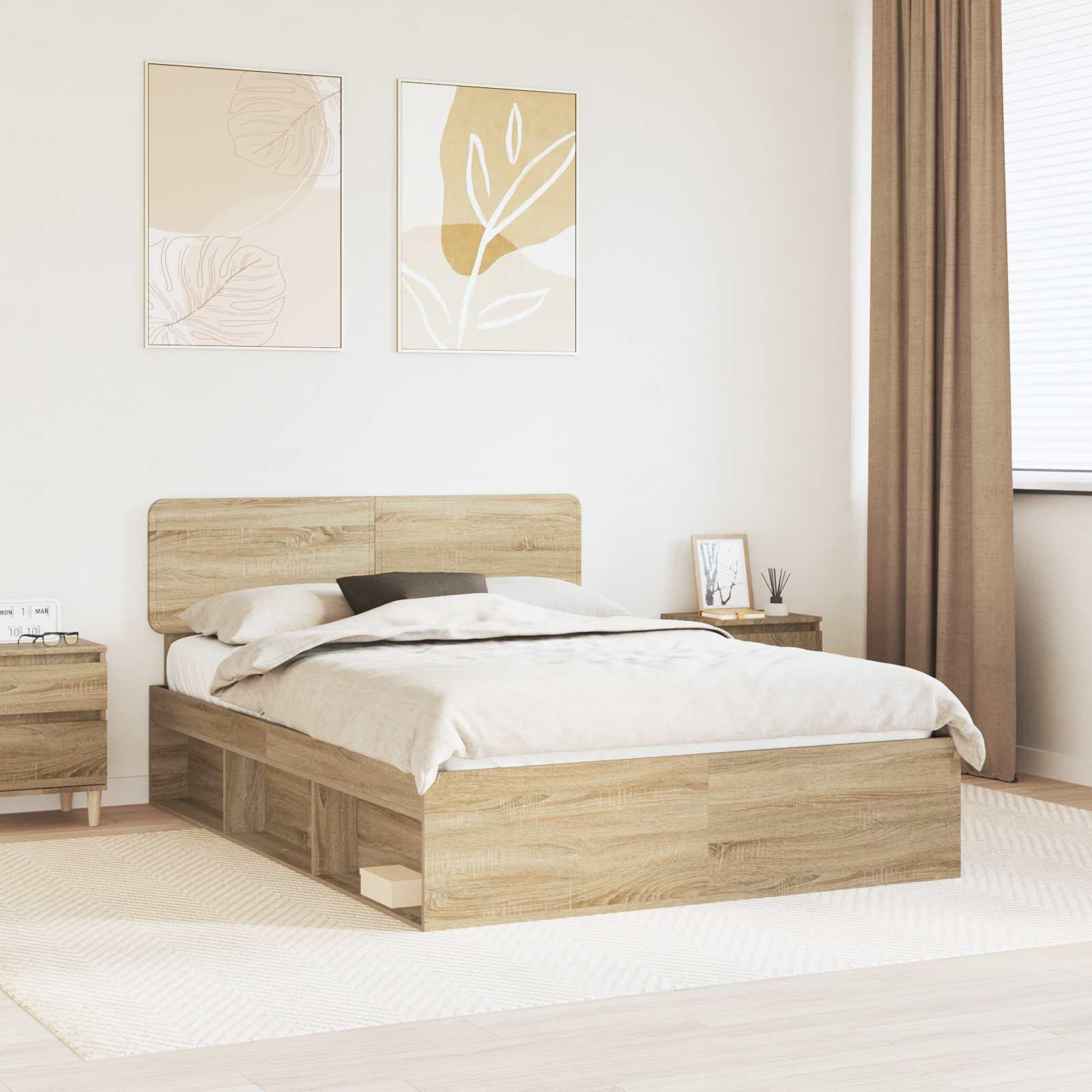 Sengestel med hovedgærde Sonoma eg 150 x 200 cm Massiv fyrretræ billede