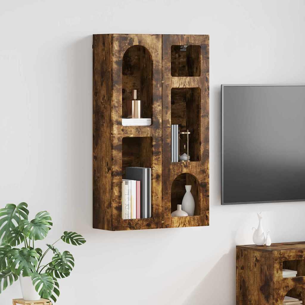 Hængeskab med hylde Røget eg 59 x 20 x 100 cm Konstrueret træ billede