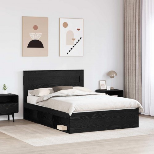 Sengestel med hovedgærde Sort 140 x 200 cm Massiv fyrretræ