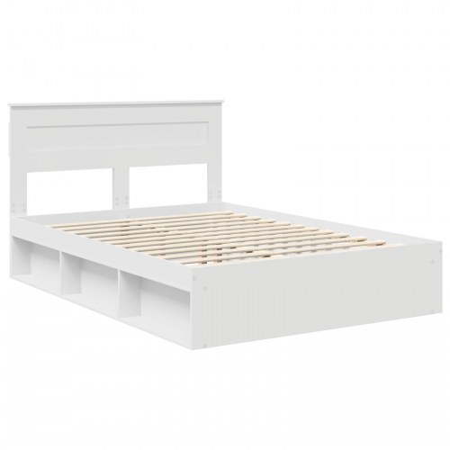 Sengestel med hovedgærde Hvid 150 x 200 cm Massiv fyrretræ