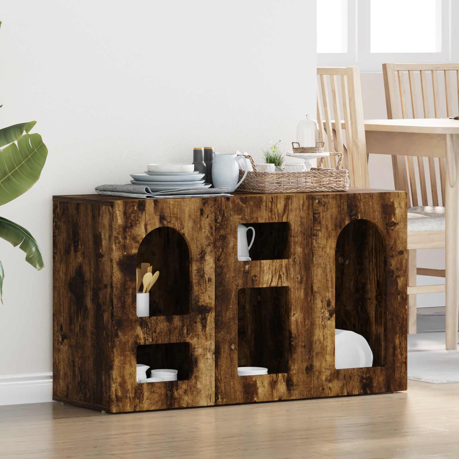 Sidebord Røget eg 100 x 35 x 59 cm Konstrueret træ billede