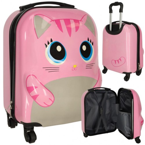 Kuffert til børn på hjul - kat, pink
