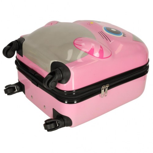 Kuffert til børn på hjul - kat, pink