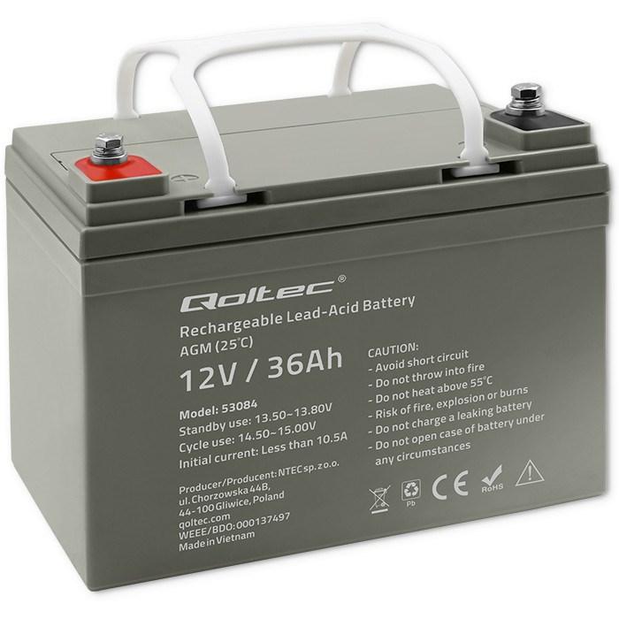 Batteri 12V 36Ah AGM - Qoltec LongLife, grå billede