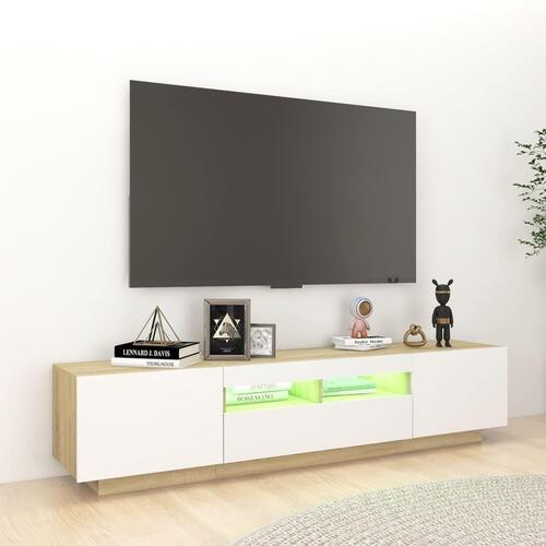 Tv-skab med LED-lys 180x35x40 cm hvid og sonoma-eg