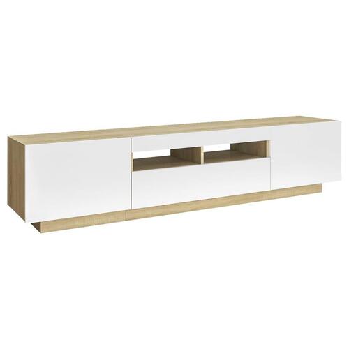 Tv-skab med LED-lys 180x35x40 cm hvid og sonoma-eg