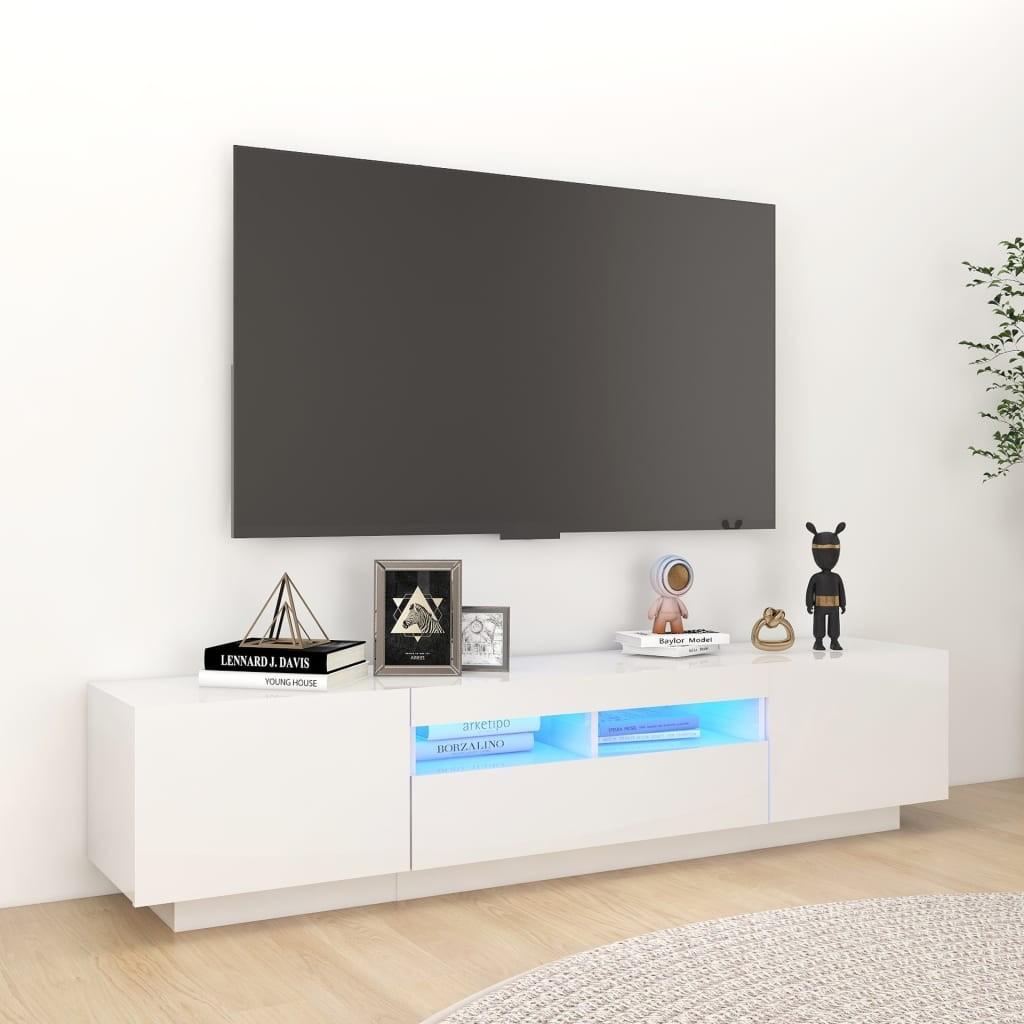 Tv-skab med LED-lys 180x35x40 cm hvid højglans
