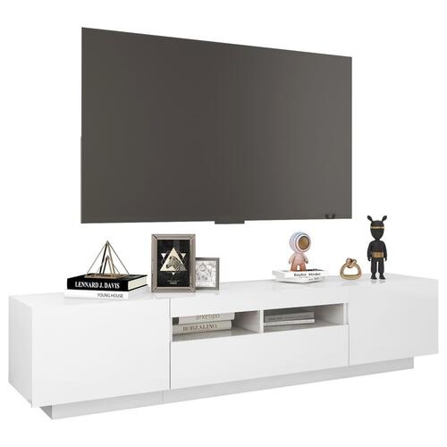 Tv-skab med LED-lys 180x35x40 cm hvid højglans