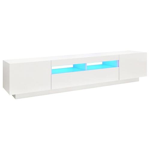 Tv-skab med LED-lys 200x35x40 cm hvid højglans