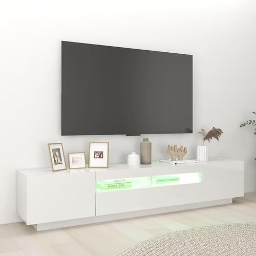 Tv-skab med LED-lys 200x35x40 cm hvid højglans