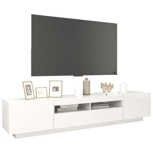 Tv-skab med LED-lys 200x35x40 cm hvid højglans