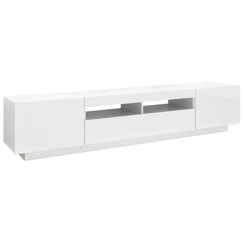 Tv-skab med LED-lys 200x35x40 cm hvid højglans