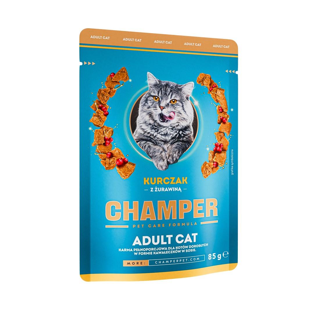 Vådfoder til kat – CHAMPER kylling med tranebær 85 g billede