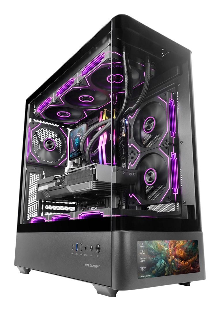 PC kabinet med skærm – TACENS Mars Gaming MCLCDPRO Midi Tower, sort billede
