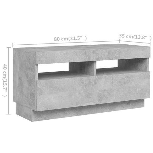 Tv-skab med LED-lys 260x35x40 cm betongrå