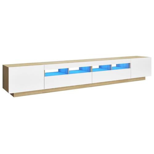 Tv-skab med LED-lys 260x35x40 cm hvid og sonoma-eg