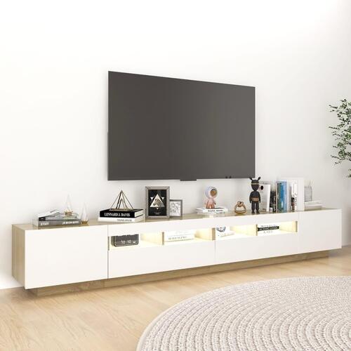 Tv-skab med LED-lys 260x35x40 cm hvid og sonoma-eg