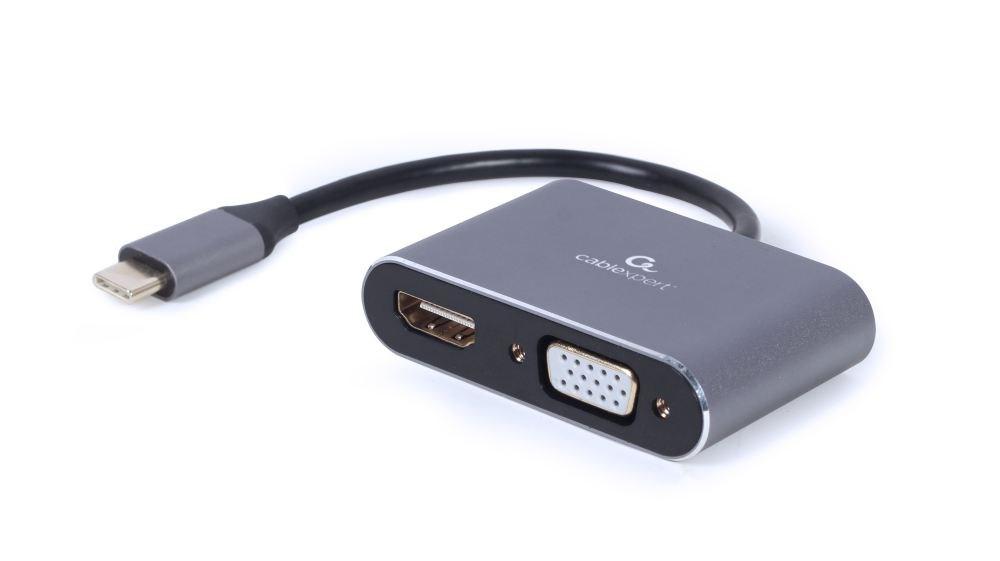 USB-C til HDMI/VGA adapter – Gembird, grå billede