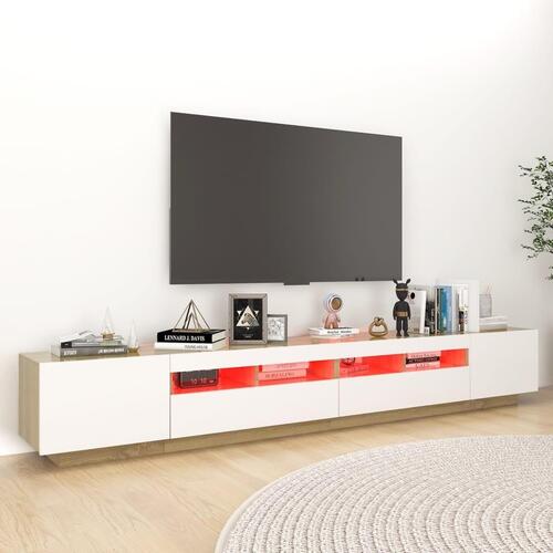 Tv-skab med LED-lys 260x35x40 cm hvid og sonoma-eg