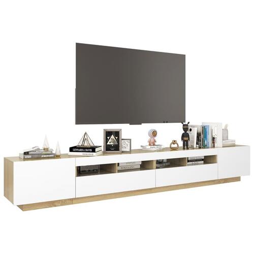 Tv-skab med LED-lys 260x35x40 cm hvid og sonoma-eg