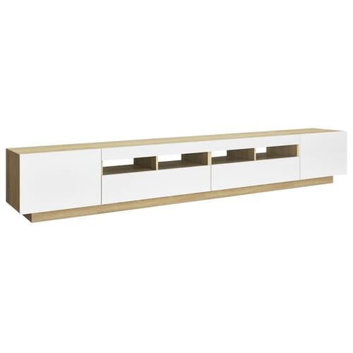 Tv-skab med LED-lys 260x35x40 cm hvid og sonoma-eg