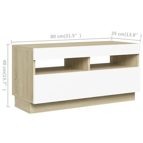 Tv-skab med LED-lys 260x35x40 cm hvid og sonoma-eg