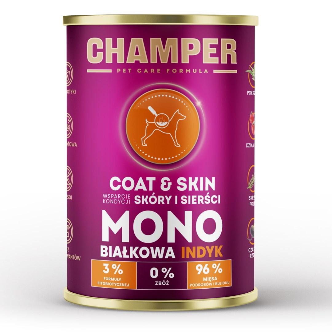 Hundefoder vådfoder CHAMPER Coat & Skin Laks 400 g billede