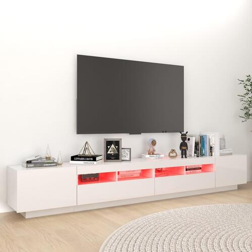 Tv-skab med LED-lys 260x35x40 cm hvid højglans