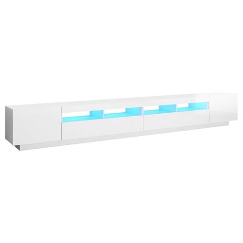 Tv-skab med LED-lys 300x35x40 cm hvid højglans
