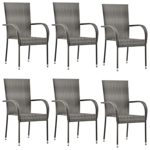 Havestole 6 stk. stabelbare polyrattan grå