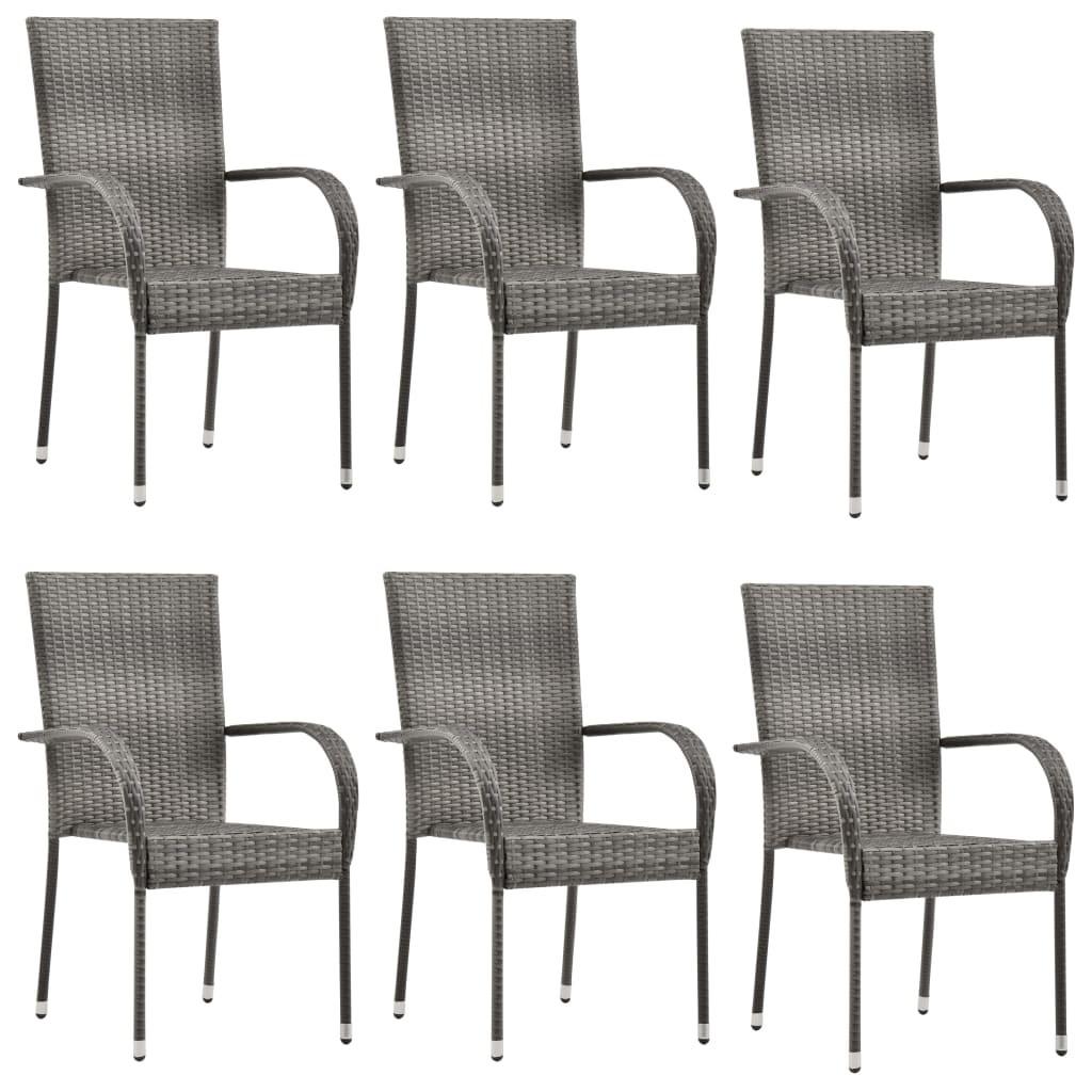 Havestole 6 stk. stabelbare polyrattan grå