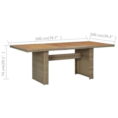 Havebord 200x100x74 cm polyrattan brun