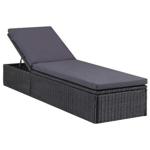 Liggestol polyrattan sort og mørkegrå
