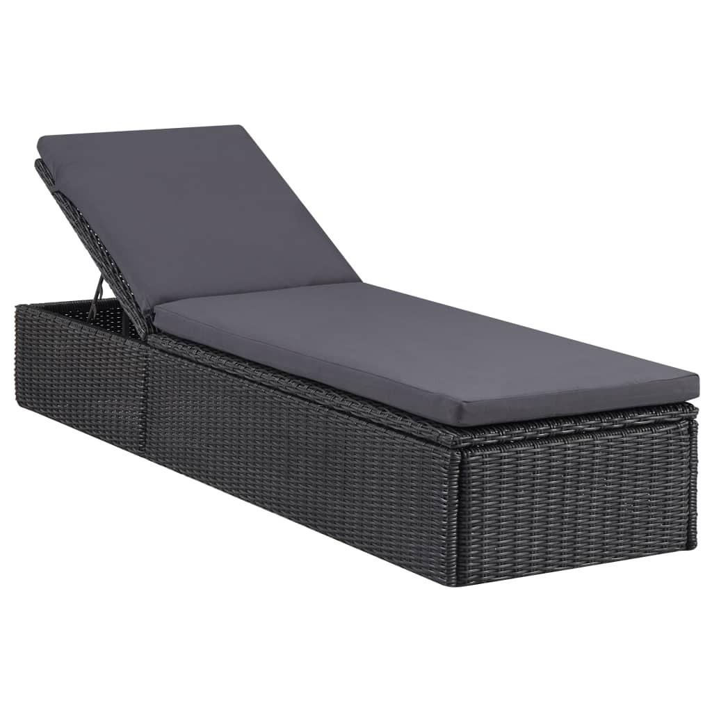 Liggestol polyrattan sort og mørkegrå