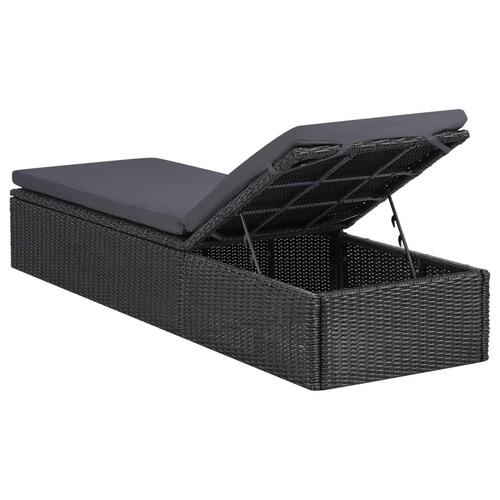 Liggestol polyrattan sort og mørkegrå
