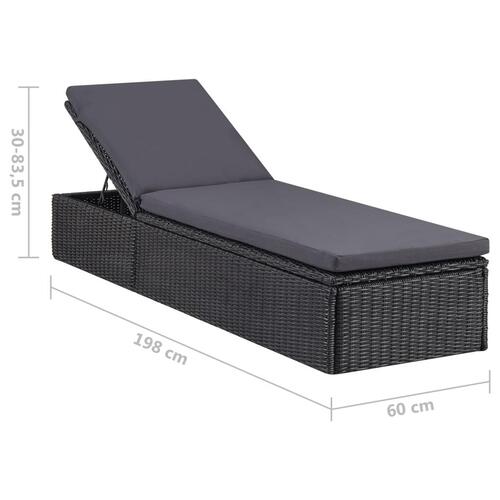 Liggestol polyrattan sort og mørkegrå
