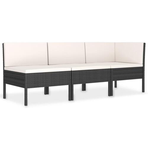 Loungesæt til haven 3 dele med hynder polyrattan sort