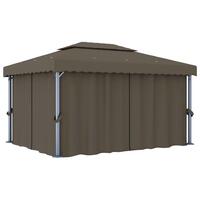 Pavillon med gardin 4x3 m aluminium gråbrun