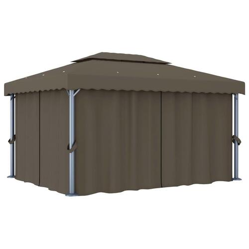 Pavillon med gardin 4x3 m aluminium gråbrun