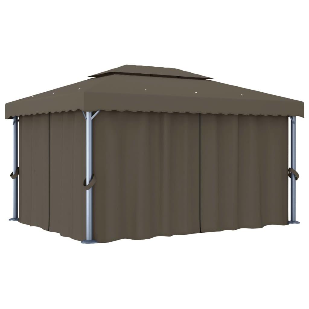 Pavillon med gardin 4x3 m aluminium gråbrun