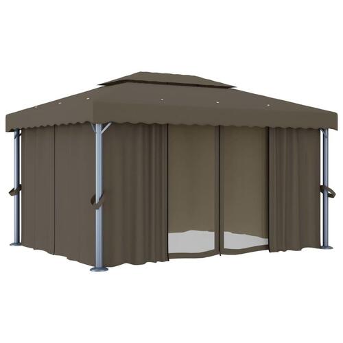 Pavillon med gardin 4x3 m aluminium gråbrun