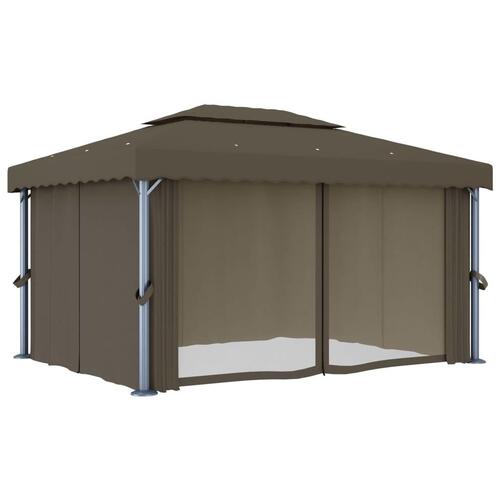 Pavillon med gardin 4x3 m aluminium gråbrun
